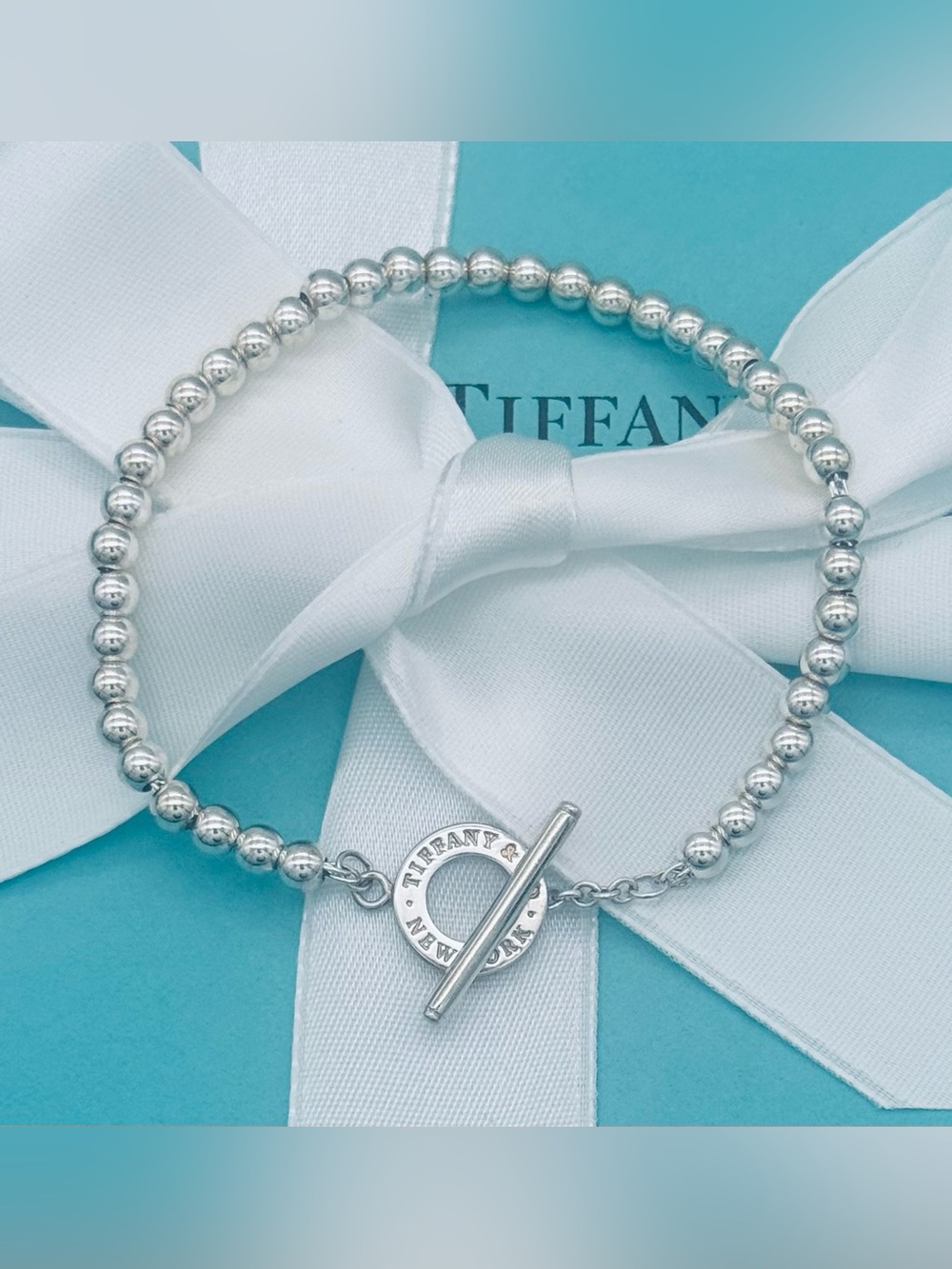 Tiffany & Co. SS Retired 4mm Bead Toggle Bracelet 7.25” EUC